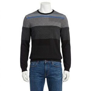 Calvin Klein Stripe Colorblock Merino Wool Italian Yarn Sweater L Minimalist